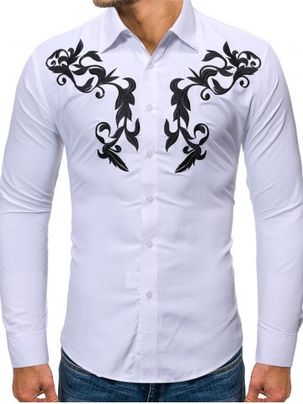 Embroidered Button Up Long-sleeved Shirt