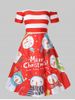 Robe de Noël Bonhomme de Neige Imprimé à Epaule Dénudée de Grande Taille - Rouge 1X