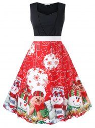 Plus Size Christmas Printed Vintage Party Dress -  