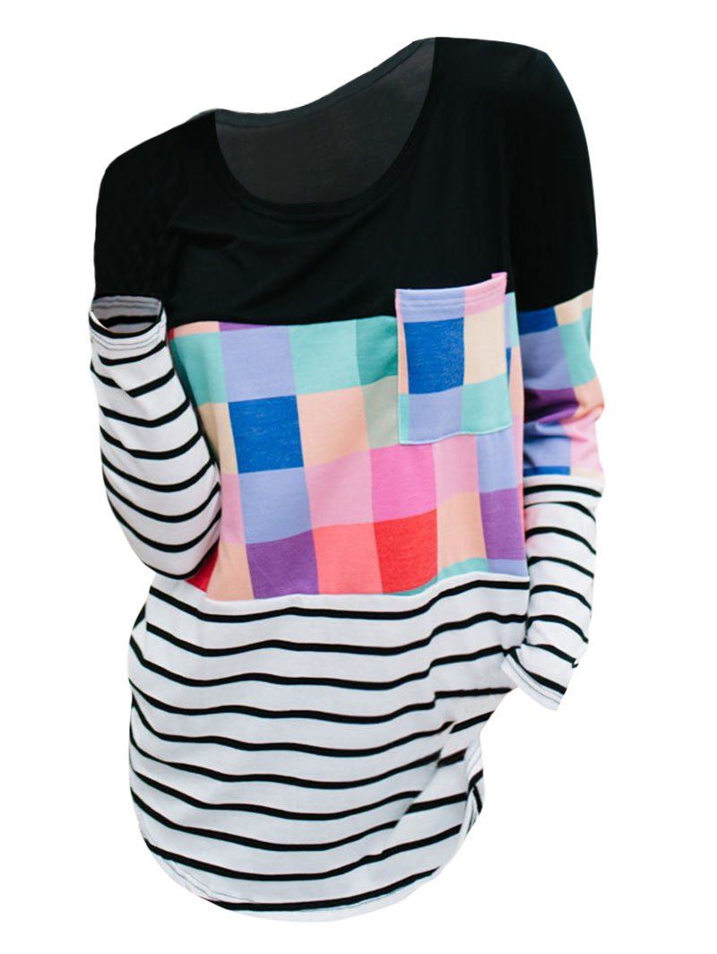 

Striped Colorblock Long Sleeves Pocket Tee, Multi