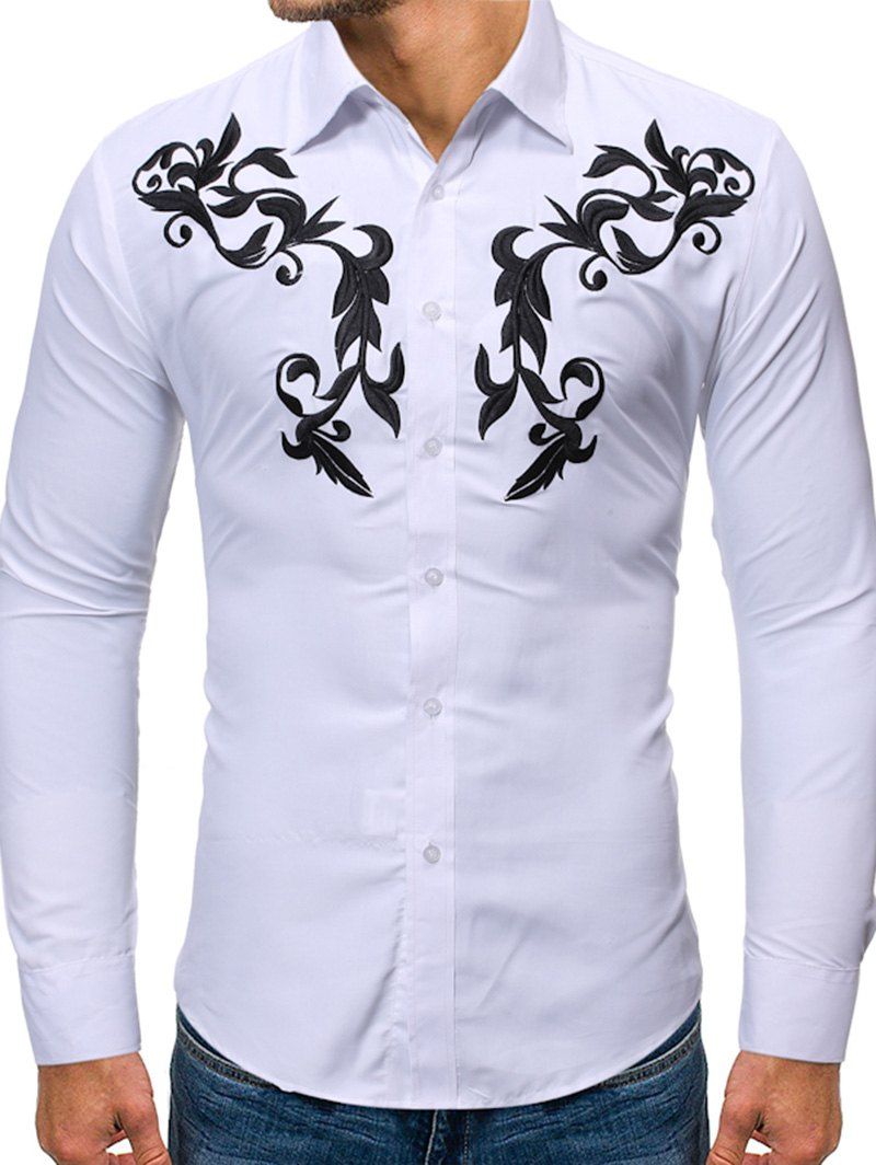 Discount Embroidered Button Up Long-sleeved Shirt  