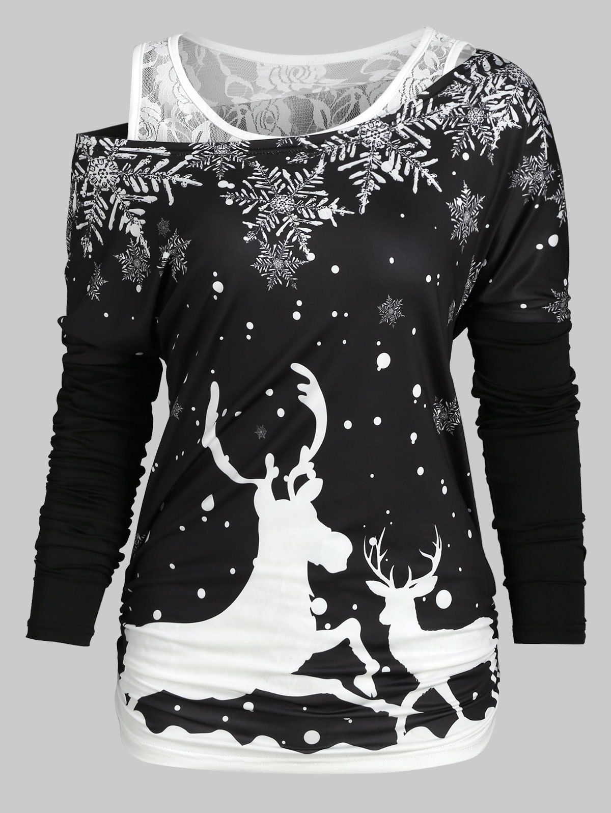 

Christmas Elk Snowflake Tee and Lace Tank Top Set, Black