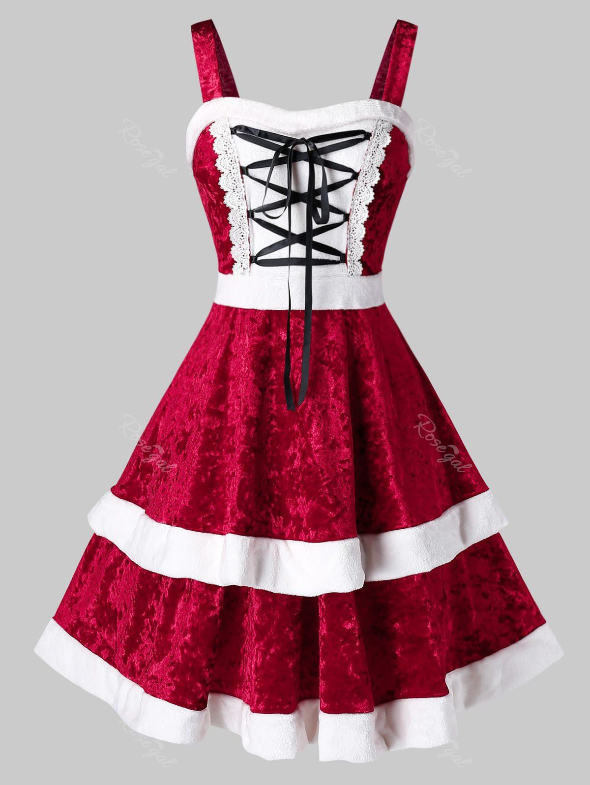 Latest Plus Size Christmas Lace Up Velvet Mini Dress  