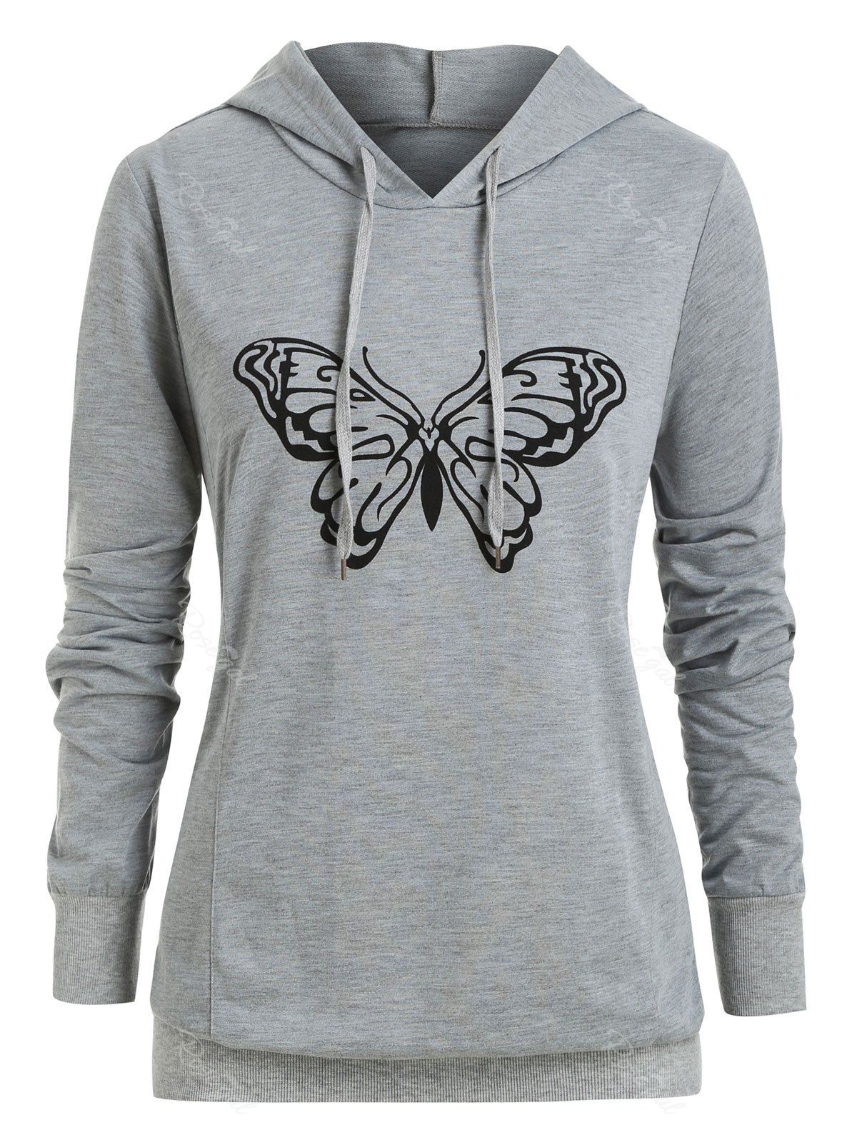 

Plus Size Butterfly Print Pullover Hoodie, Gray