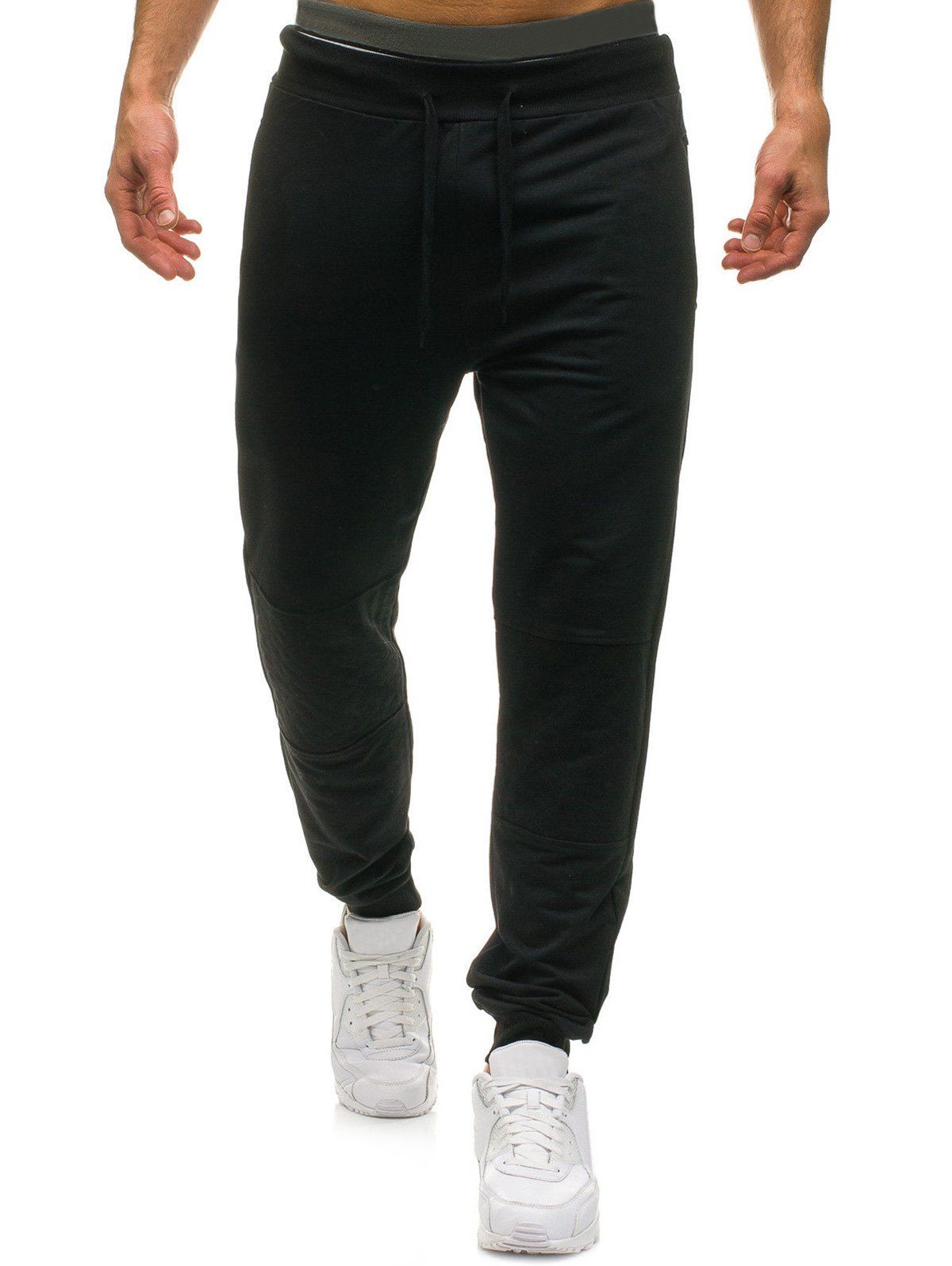 

Solid Patchwork Spliced Drawstring Sport Jogger Pants, Black
