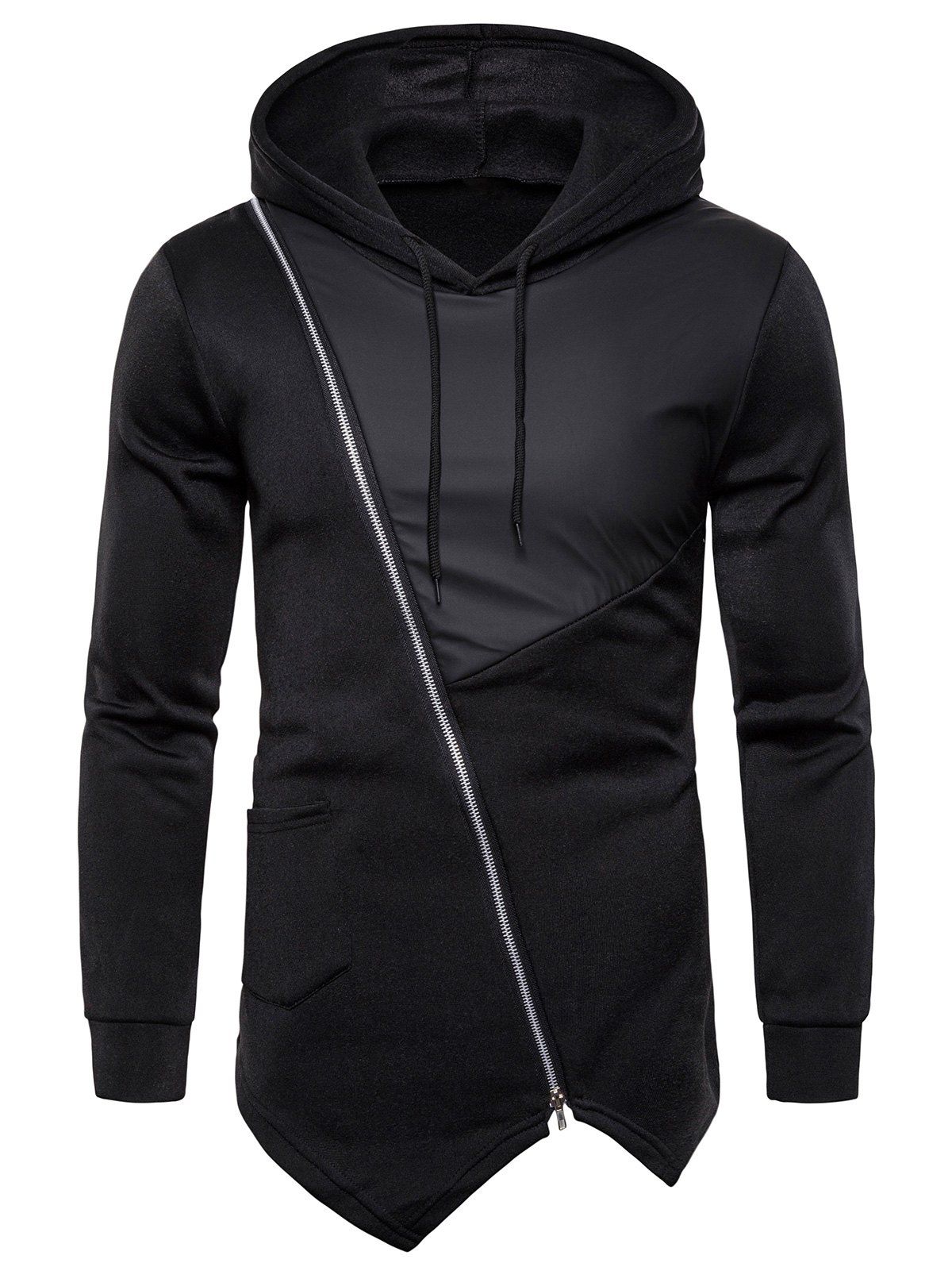 

Zipper Decoration Drawstring Hoodie, Black