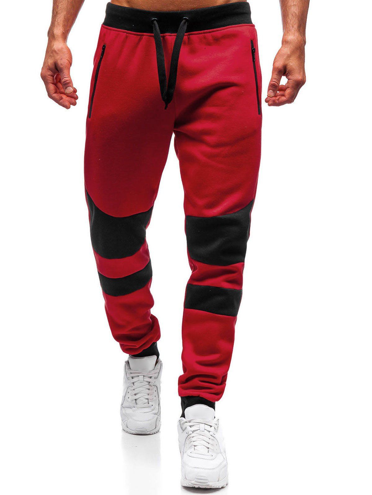 

Colorblock Patchwork Spliced Sport Jogger Pants, Red