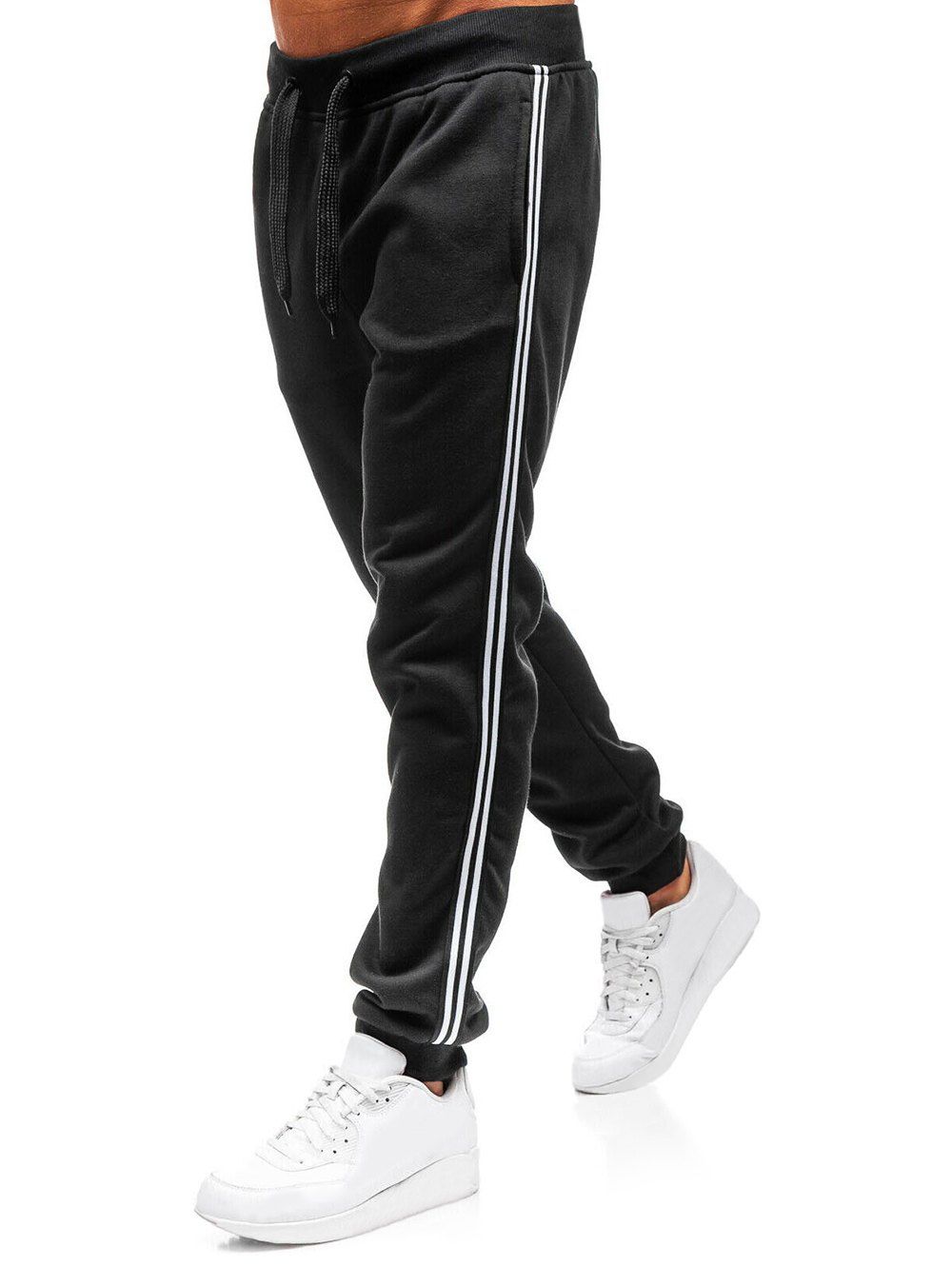 

Contrast Stripe Trim Drawstring Sport Jogger Pants, Black