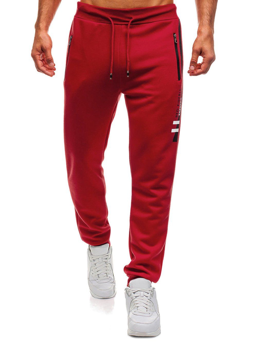 

Letter Graphic Contrast Color Drawstring Jogger Pants, Red