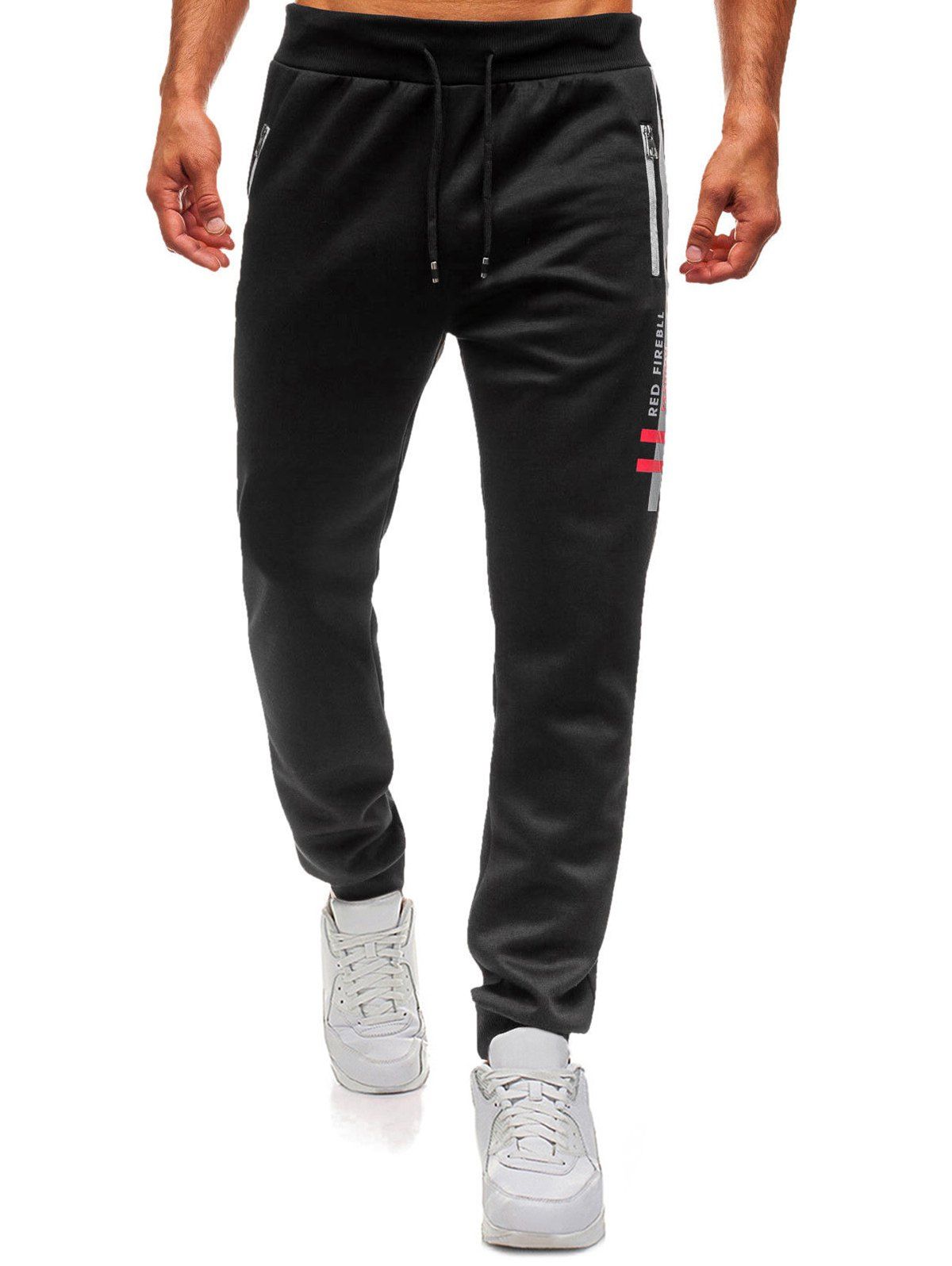 

Letter Graphic Contrast Color Drawstring Jogger Pants, Black