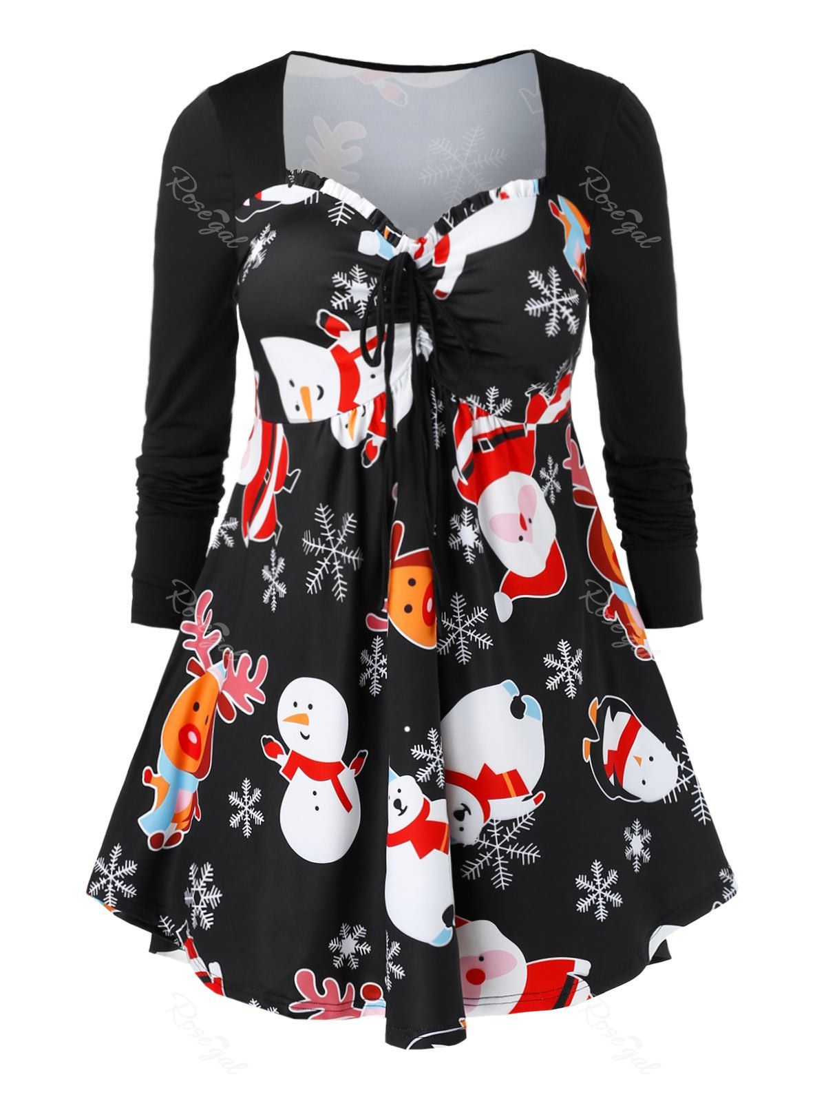 

Plus Size Christmas Snowman Printed Cinched T Shirt, Black