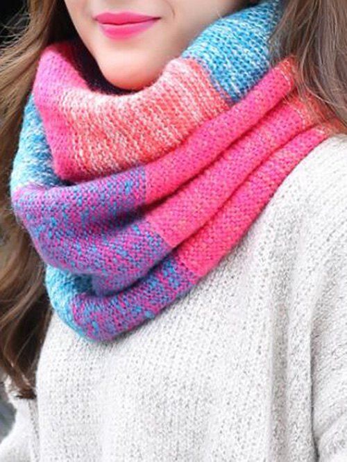 

Christmas Colored Striped Knitted Round Scarf, Multi-b