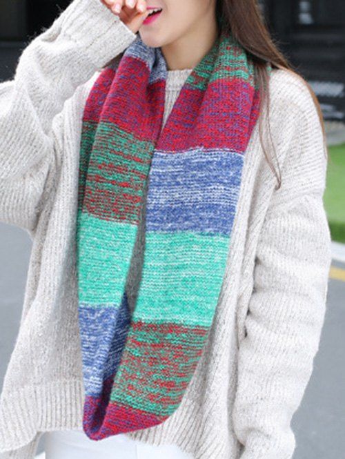 

Christmas Colored Striped Knitted Round Scarf, Multi-e