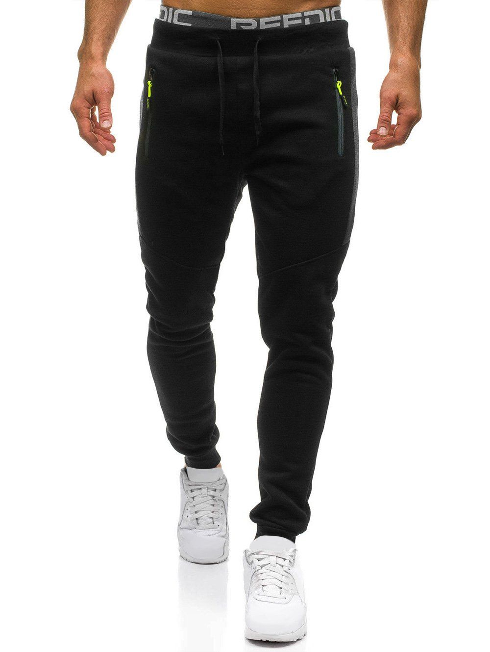 

Contrast Color Spliced Drawstring Sport Jogger Pants, Black