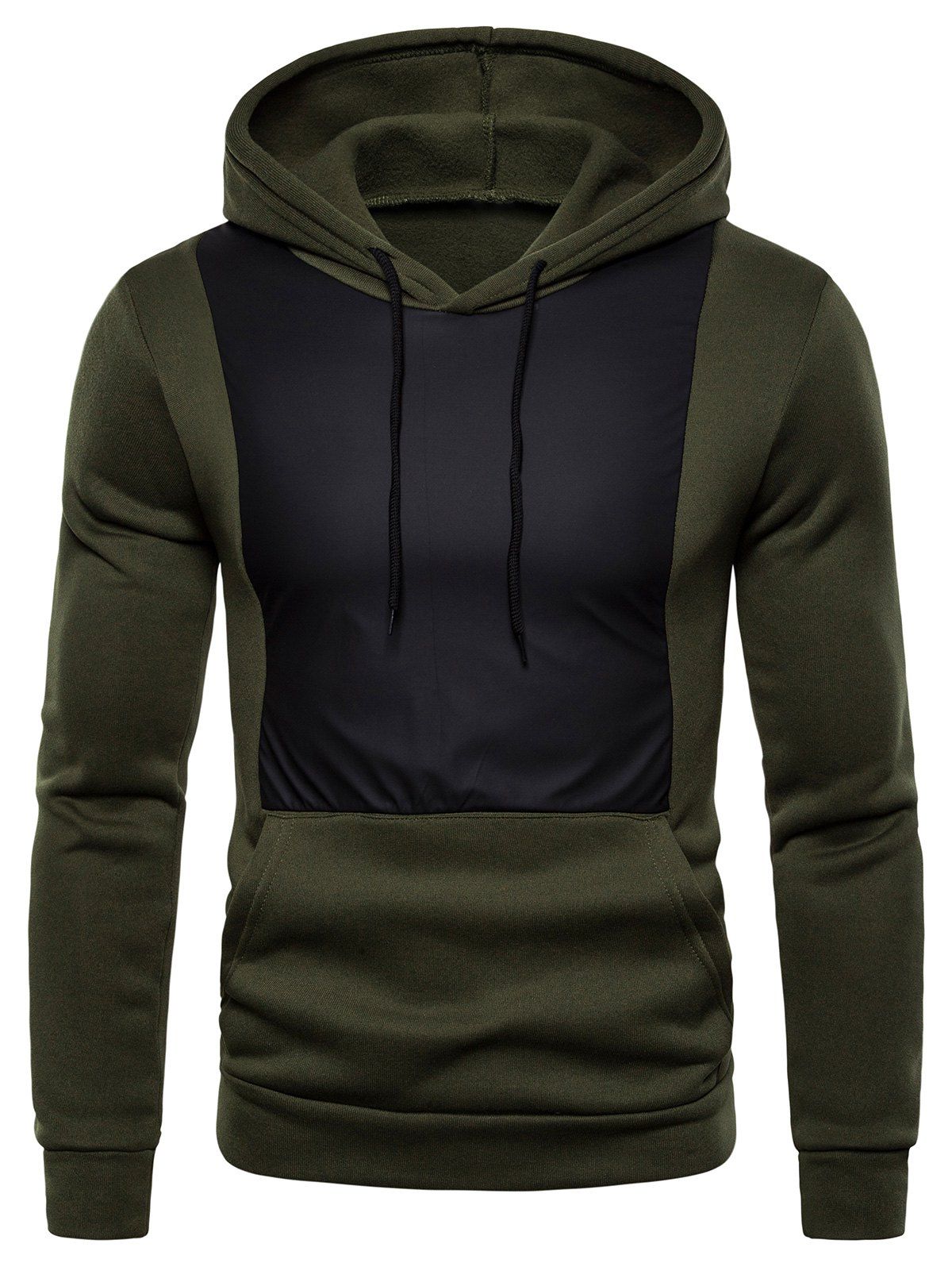 

Color Spliced Design Long-sleeved Hoodie, Army green