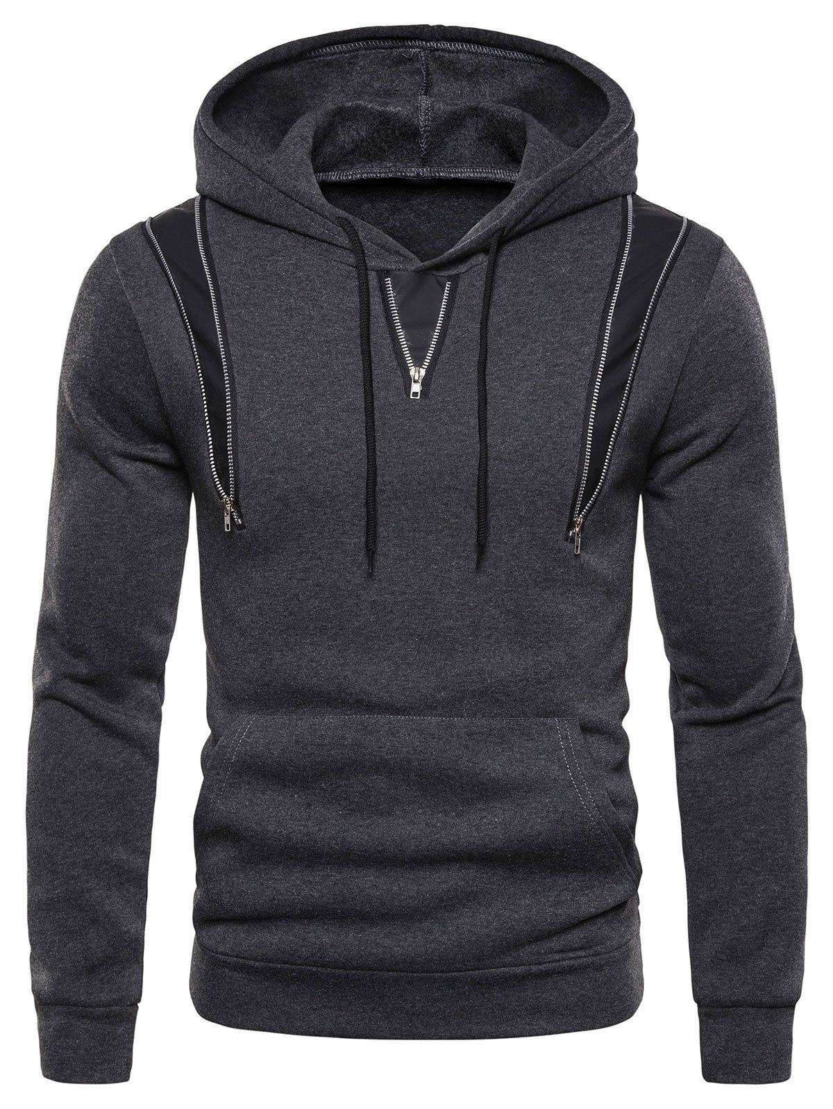 

Zipper Decorated Color Spliced Casual Hoodie, Gray