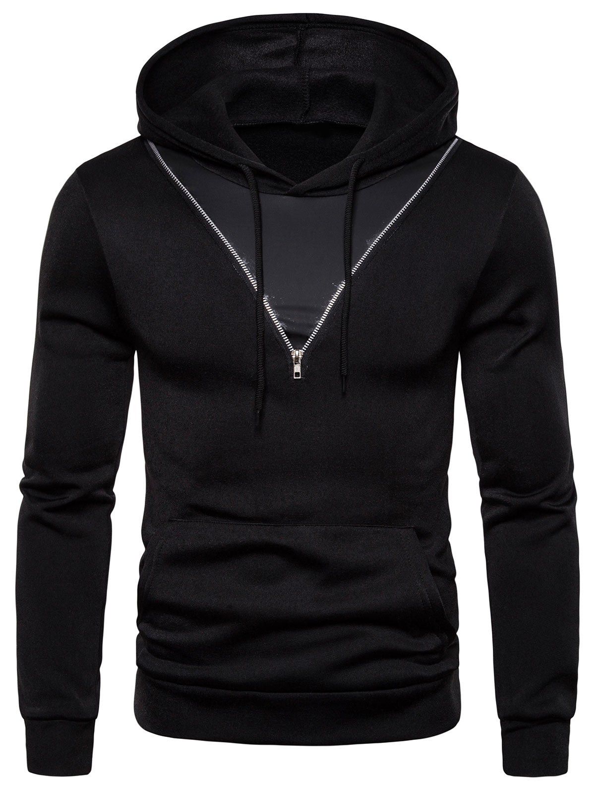 

Zipper Design Pocket Hoodie, Black