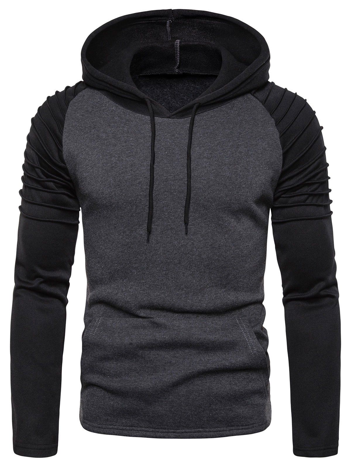 

Color Spliced Ruffle Hoodie, Gray