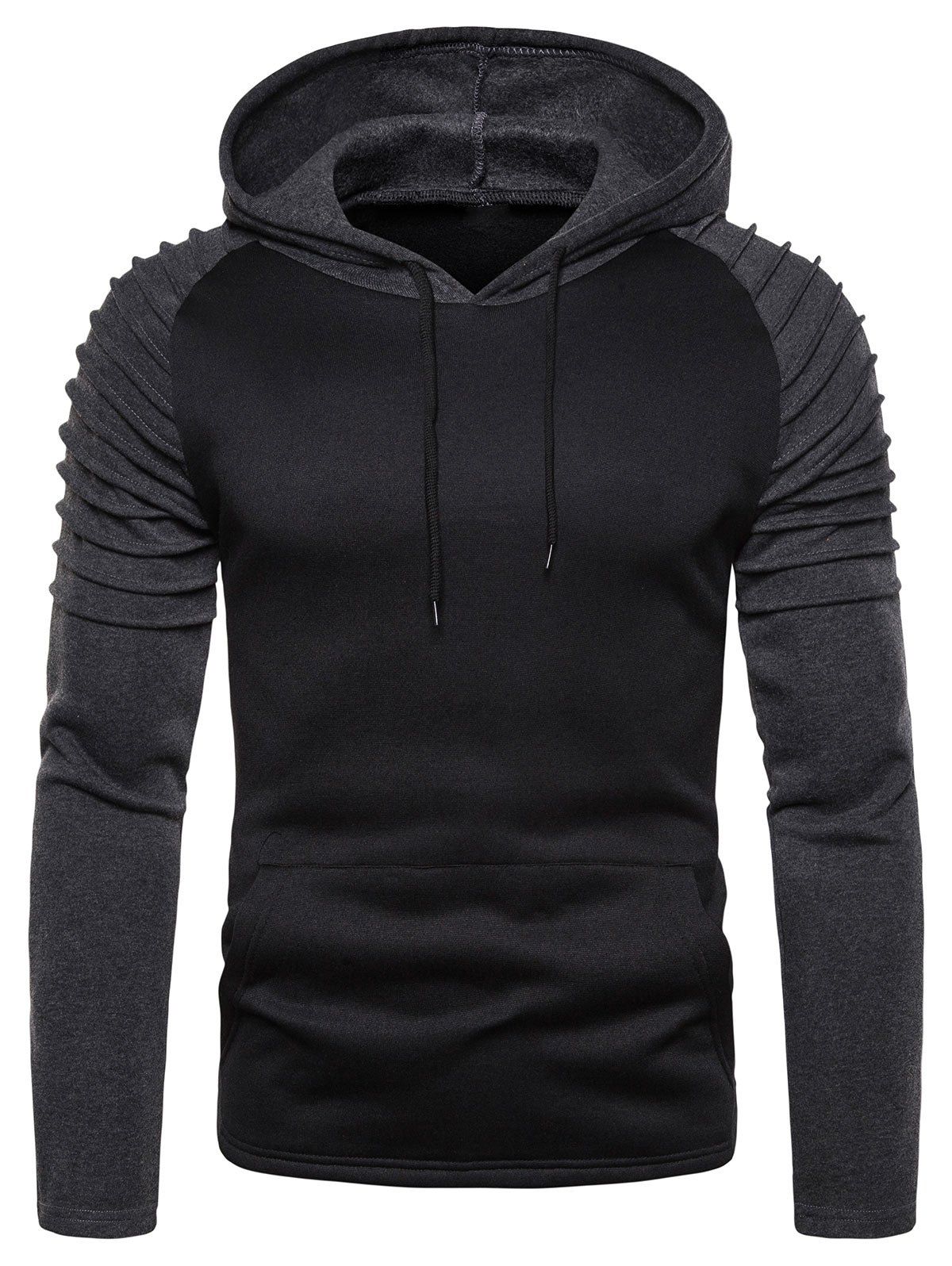 

Color Spliced Ruffle Hoodie, Black