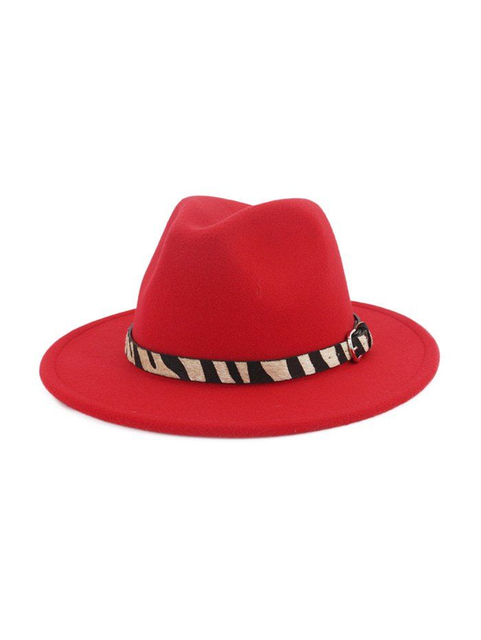 

Zebra Skin Pattern Belt Design Fedoras, Red