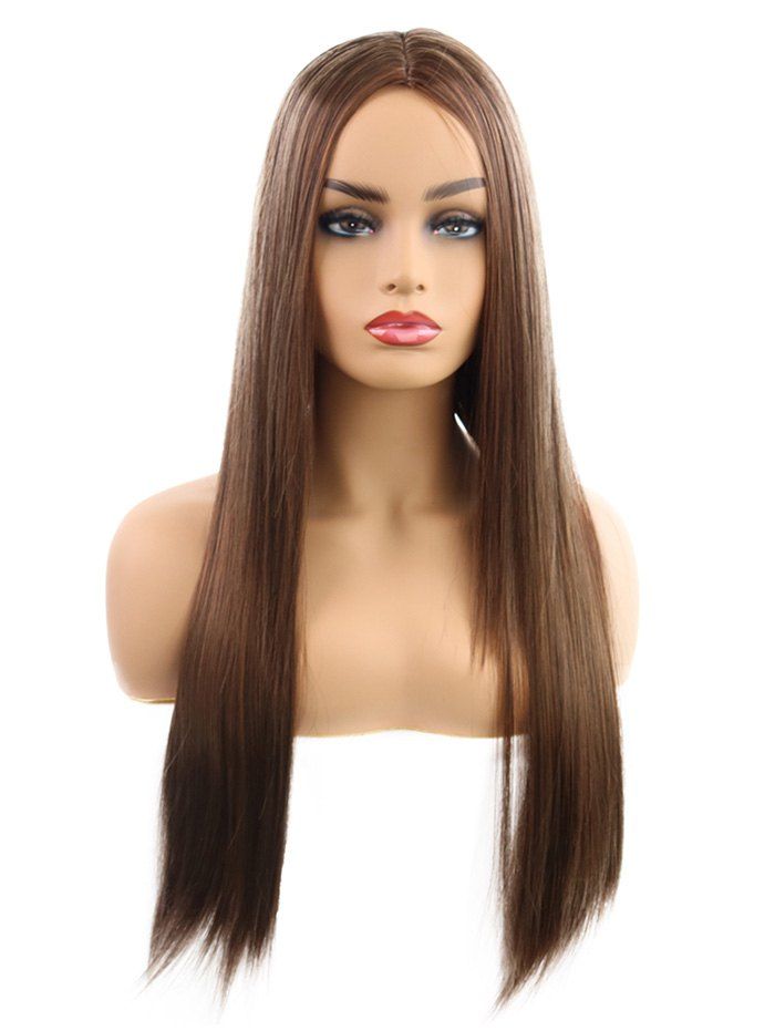 

Synthetic Center Part Long Straight Cosplay Wig, Light brown