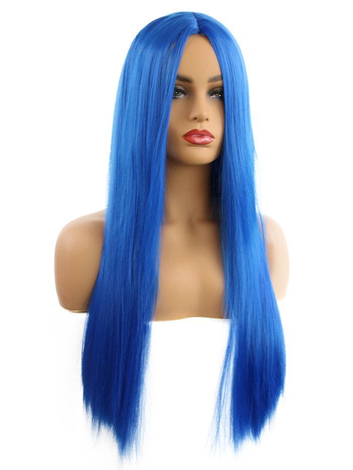 

Synthetic Center Part Long Straight Cosplay Wig, Blueberry blue