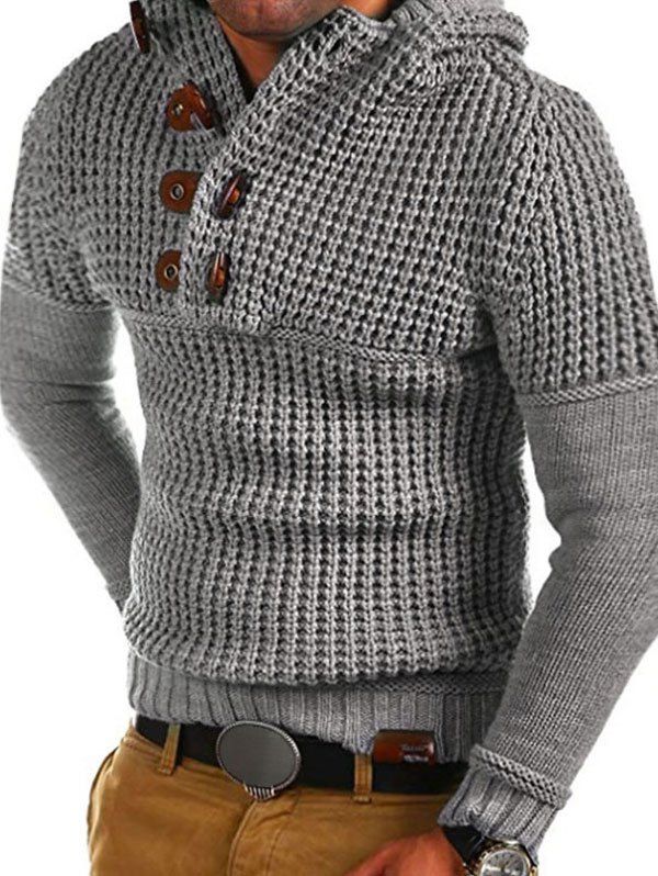 

Horn Button Decoration Pullover Sweater, Gray