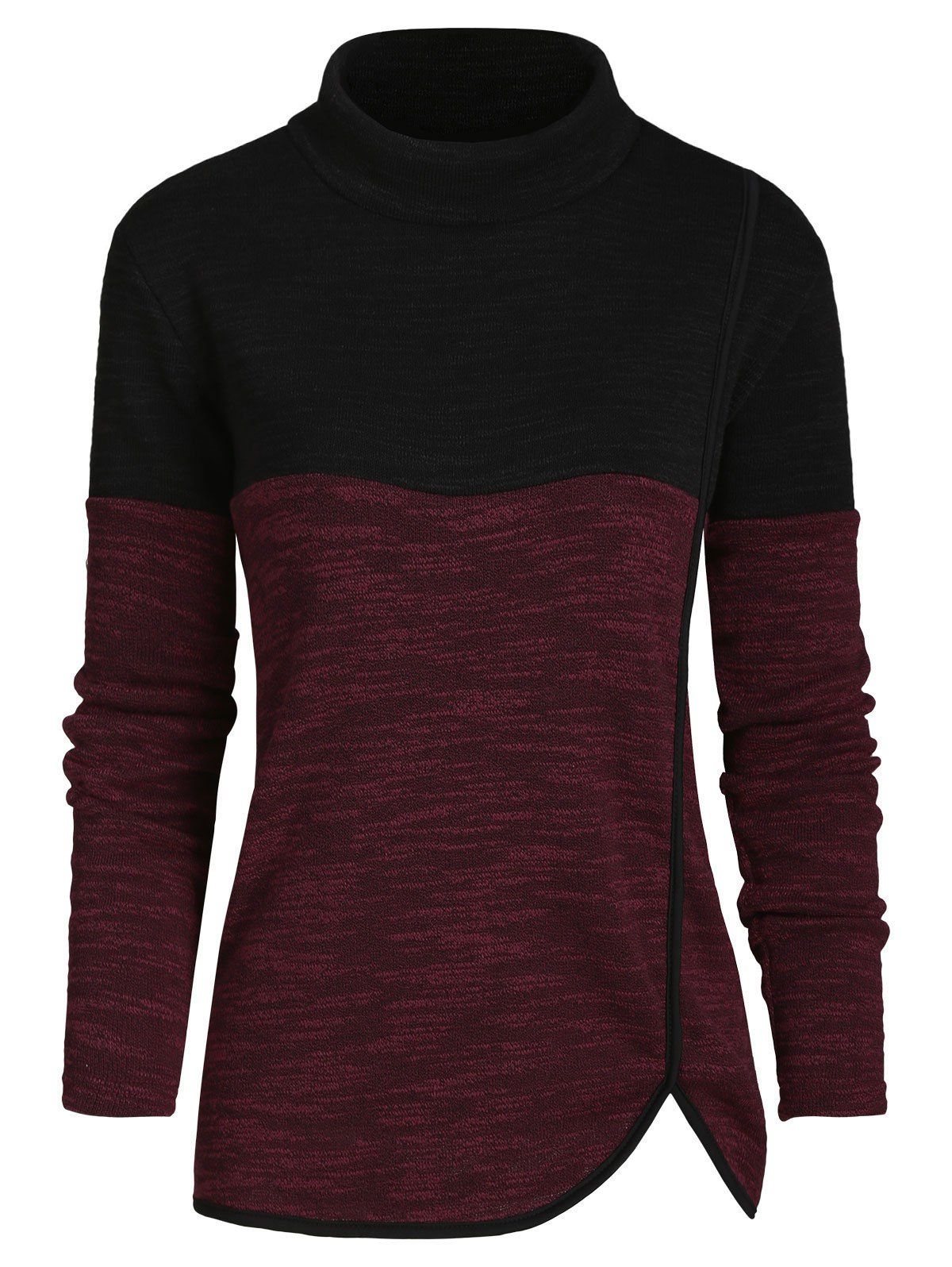 

Mock Neck Heathered Casual Knitwear, Red wine