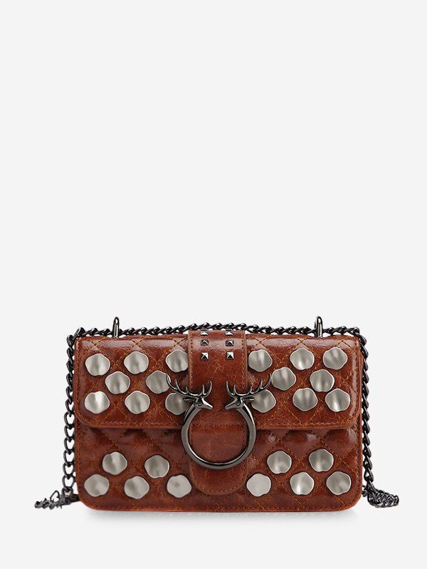 

Metal Studded Quilted Crossbody Bag, Brown