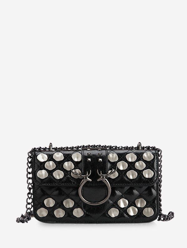 

Metal Studded Quilted Crossbody Bag, Black