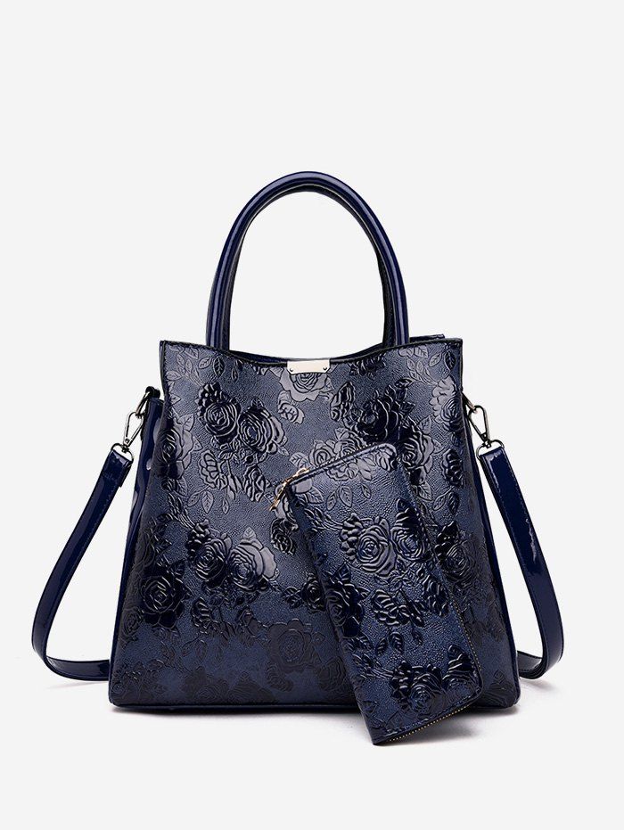 

Emboss Rose Pattern Handbag Set, Deep blue