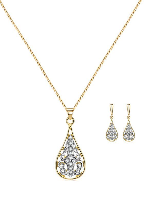 

Water Drop Rhinestone Hollow Out Jewelry Suit, Gold