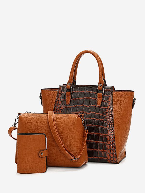 

3Pcs Leather Handbag Shoulder Bag Wallet Set, Brown