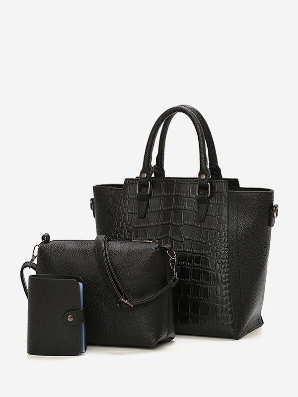 

3Pcs Leather Handbag Shoulder Bag Wallet Set, Black