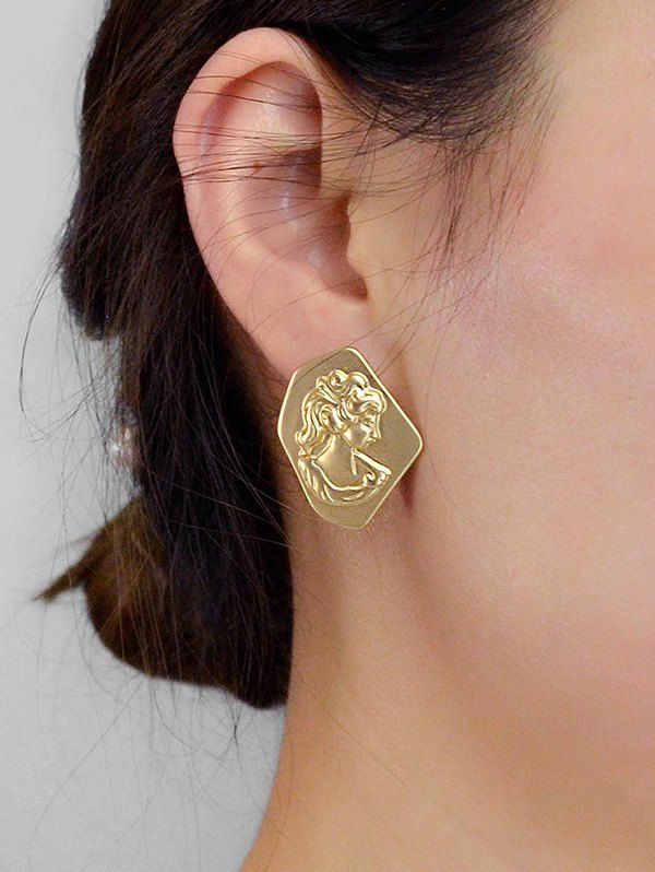 

Geometric Head Portrait Engraved Stud Earrings, Gold