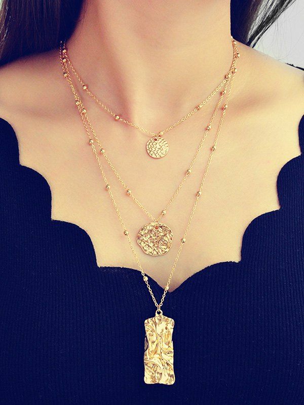 

Crumpled Geometric Pendant Layers Necklace, Gold