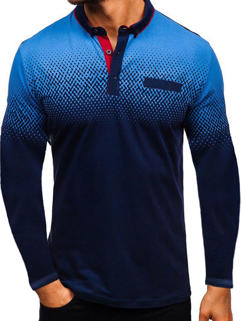 

Gradient Faux Pocket Turn Down Collar T Shirt, Blue
