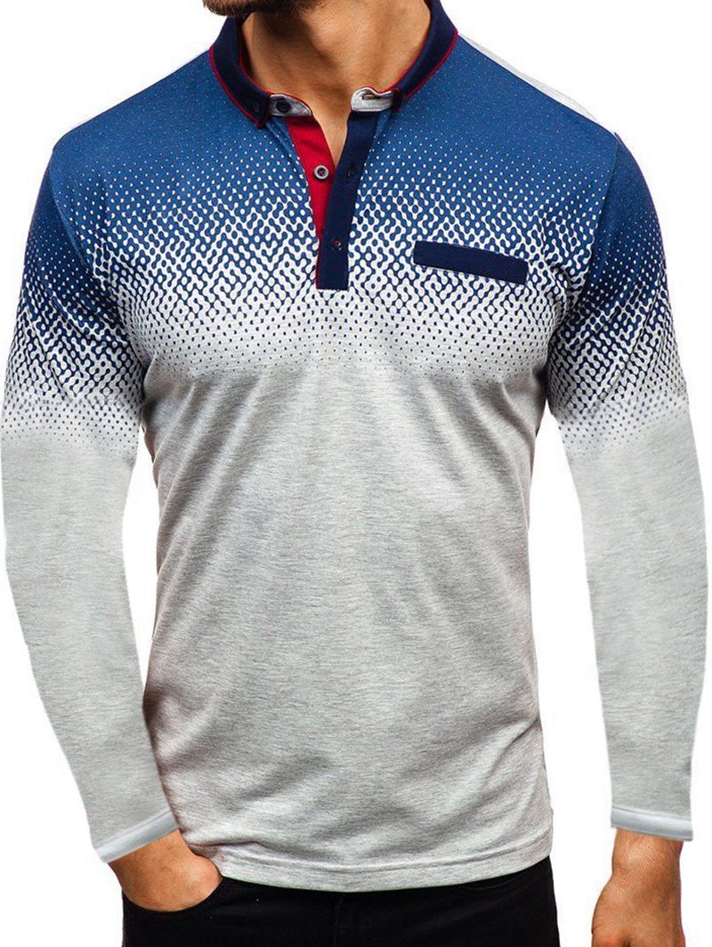 

Gradient Faux Pocket Turn Down Collar T Shirt, Gray