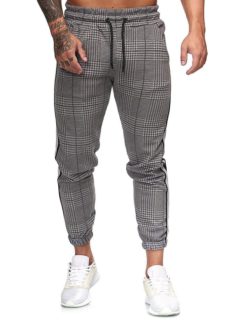 Outfit Houndstooth Print Side Stripe Jogger Pants  