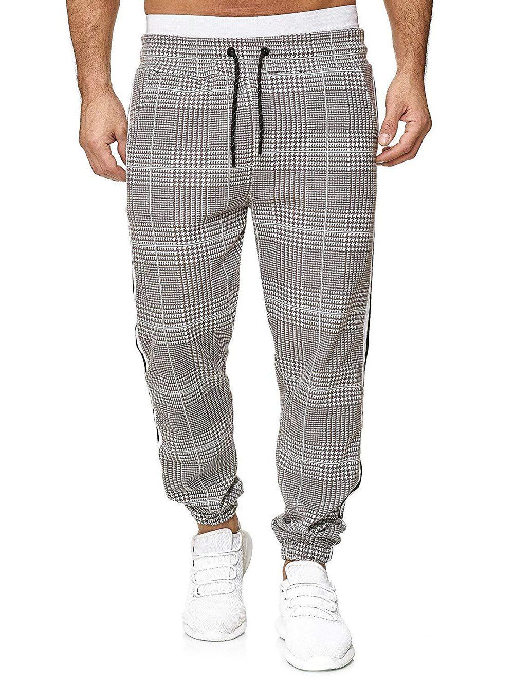 

Houndstooth Print Side Stripe Jogger Pants, Multi-e