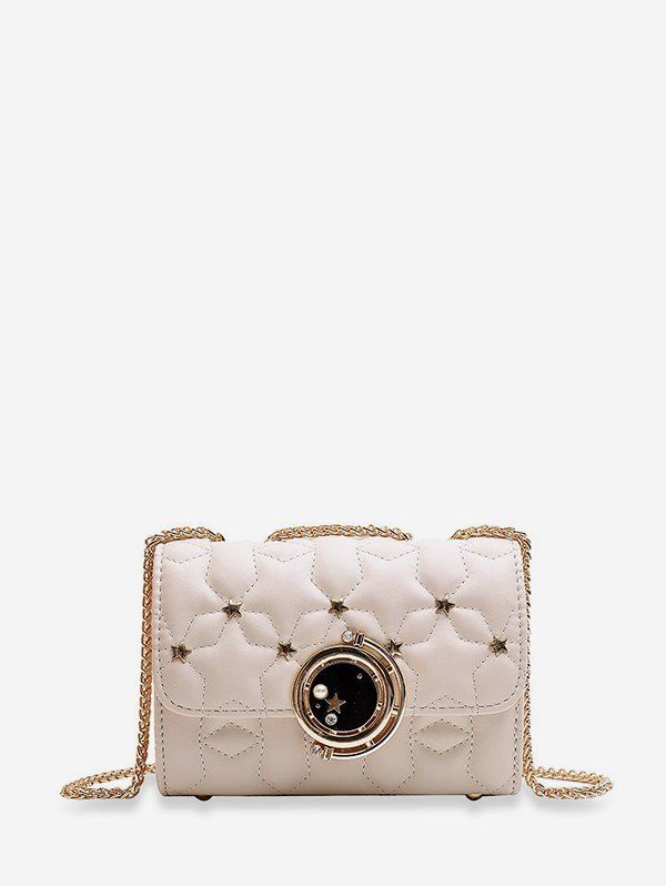 

Star Pattern Square Chain Shoulder Bag, White