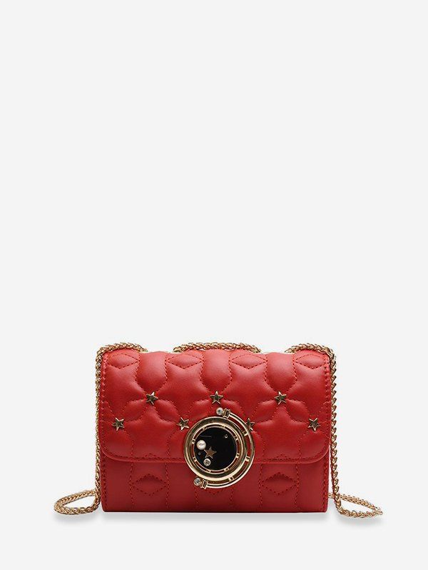 

Star Pattern Square Chain Shoulder Bag, Red