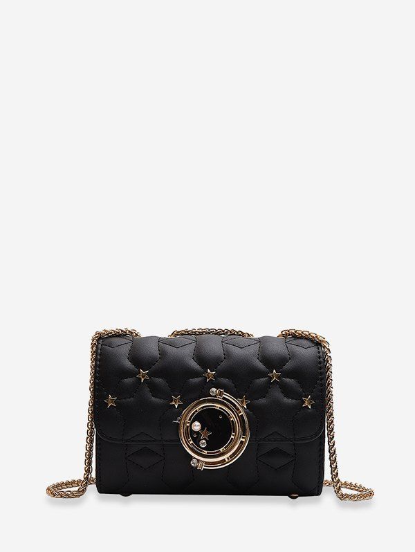 

Star Pattern Square Chain Shoulder Bag, Black