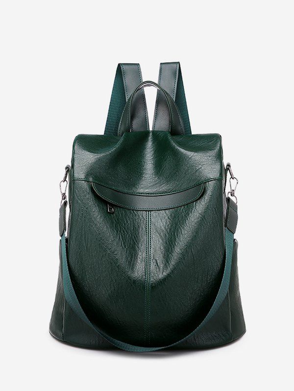 

Solid Leather Glossy Big Backpack, Army green