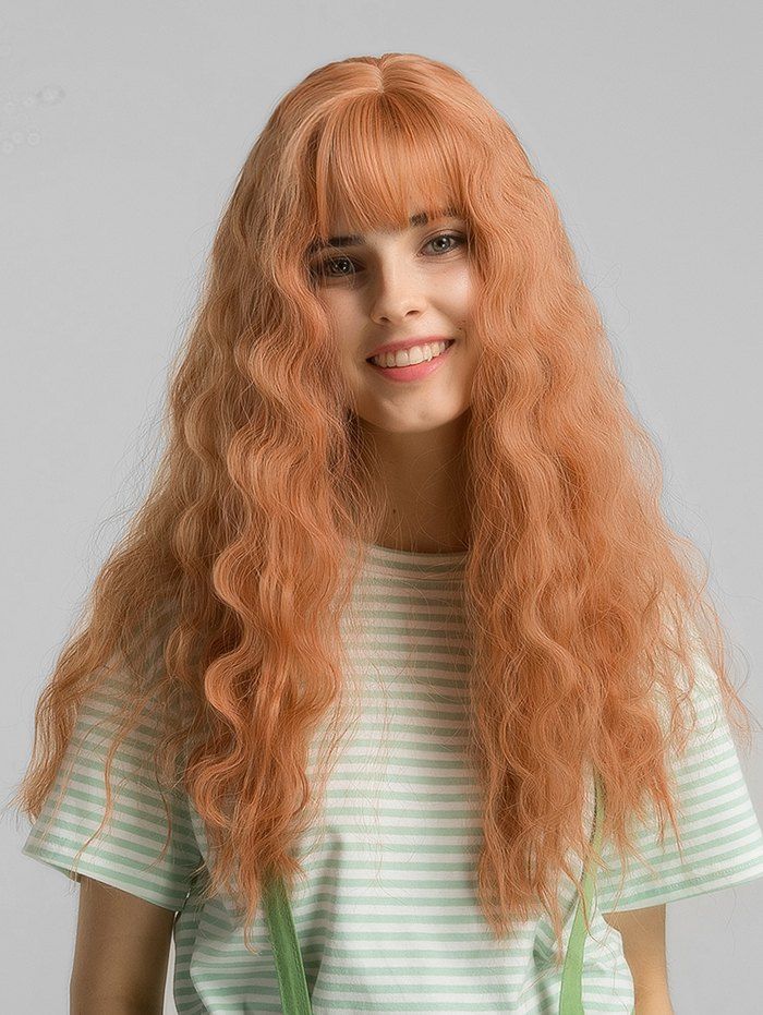 

See-through Bang Fluffy Wave Synthetic Long Wig, Orange