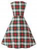 Plus Size Vintage Low Cut Lace Up Plaid Pin Up Dress -  