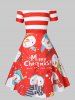 Plus Size Christmas Off The Shoulder Snowman Print Dress -  