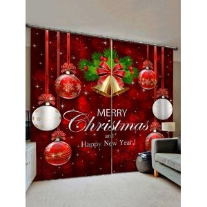 

2 Panels Christmas Ball Bell Print Window Curtains, Multi