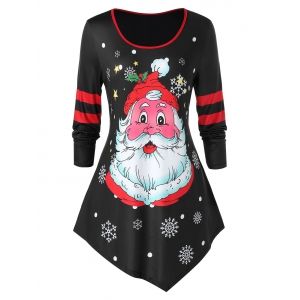 

Plus Size Christmas Asymmetric Santa Claus Print T Shirt, Black