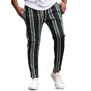 

Vertical Striped Drawstring Pencil Pants, Green